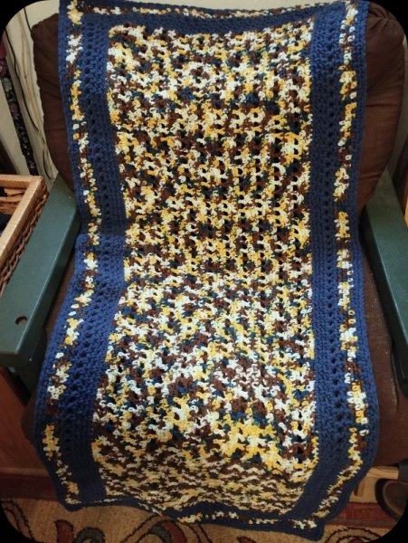 Lap Afghan Dark Blue Yellow & White.jpg