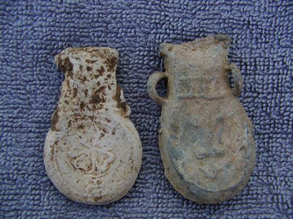 pilgrims flasks. 16th century,these were filled with holy water